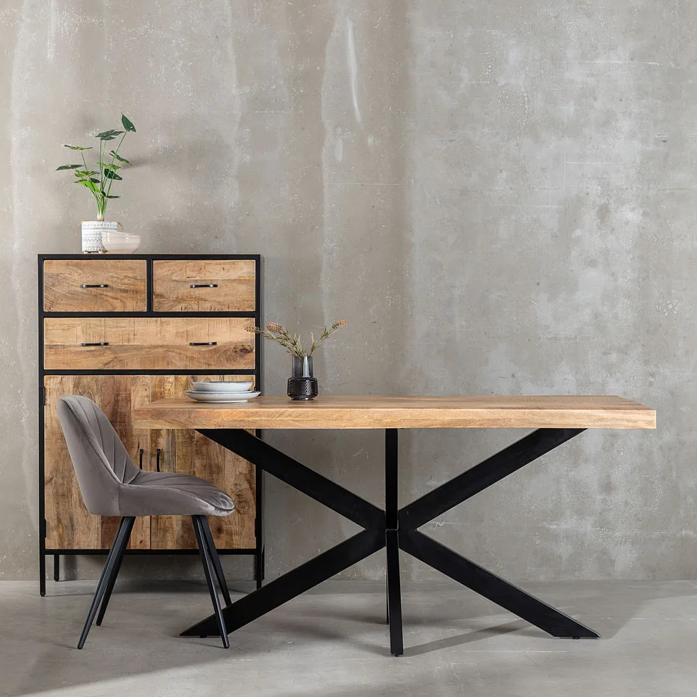 MESA COMEDOR NATURAL-NEGRO MADERA-HIERRO 160 X 90 X 79 CM - Imagen 2