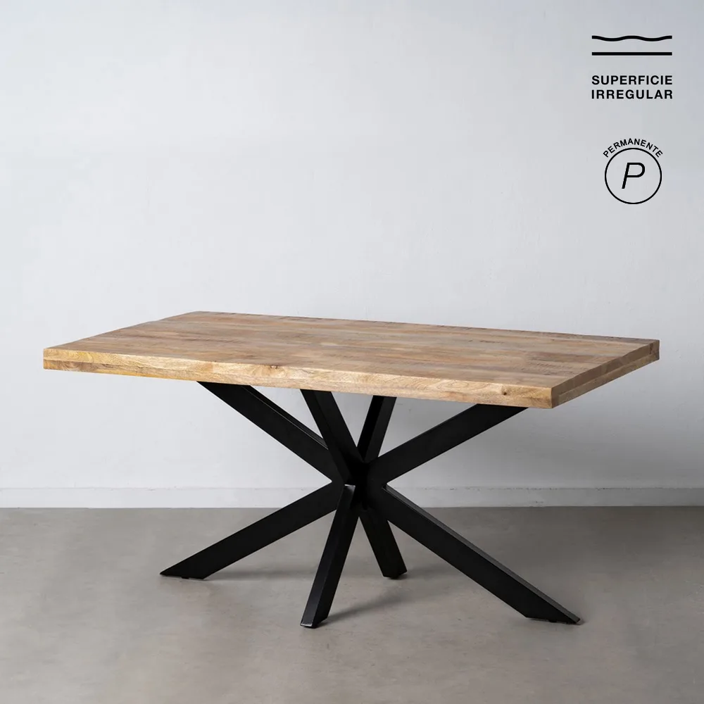 MESA COMEDOR NATURAL-NEGRO MADERA-HIERRO 160 X 90 X 79 CM