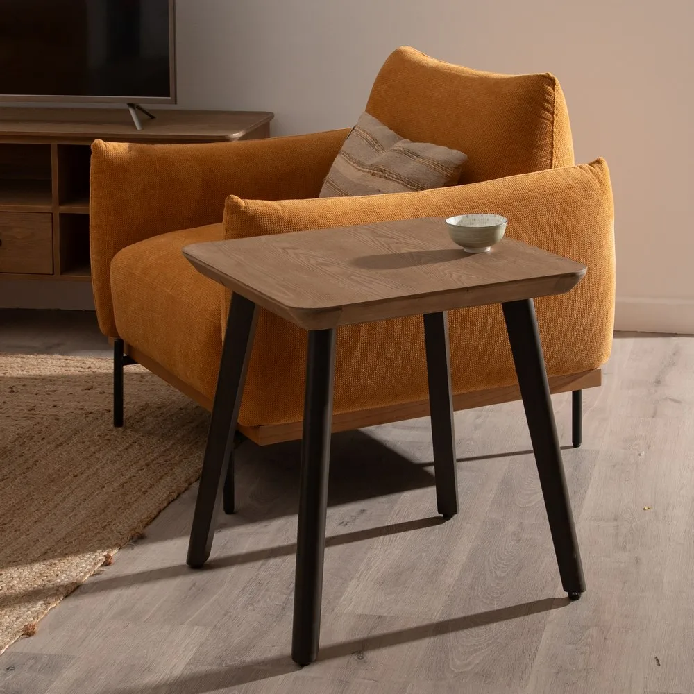 MESA AUXILIAR NATURAL-NEGRO MADERA-METAL 58 X 58 X 60 CM - Imagen 2