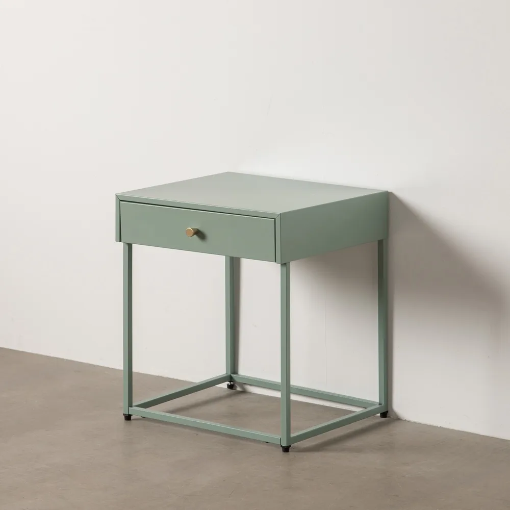 Mesita de noche verde de acero de 43 x 41 x 50 cm para dormitorio