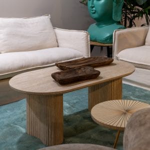MESA CENTRO BEIGE PIEDRA MDF DECORACIÓN 120 X 60 X 46 CM