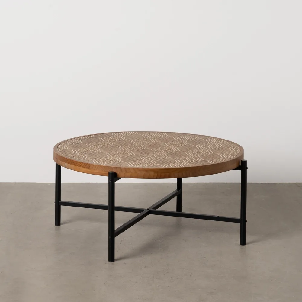 Mesa de centro de madera de pino de 89 x 89 x 42,5 cm para salón