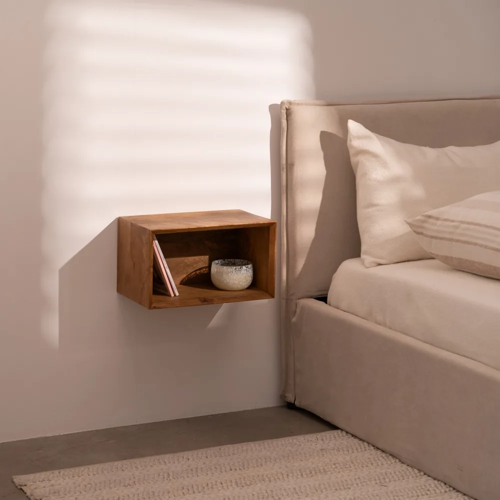 Mesita flotante de madera de mango de 40,5 x 25 x 23 cm para dormitorio