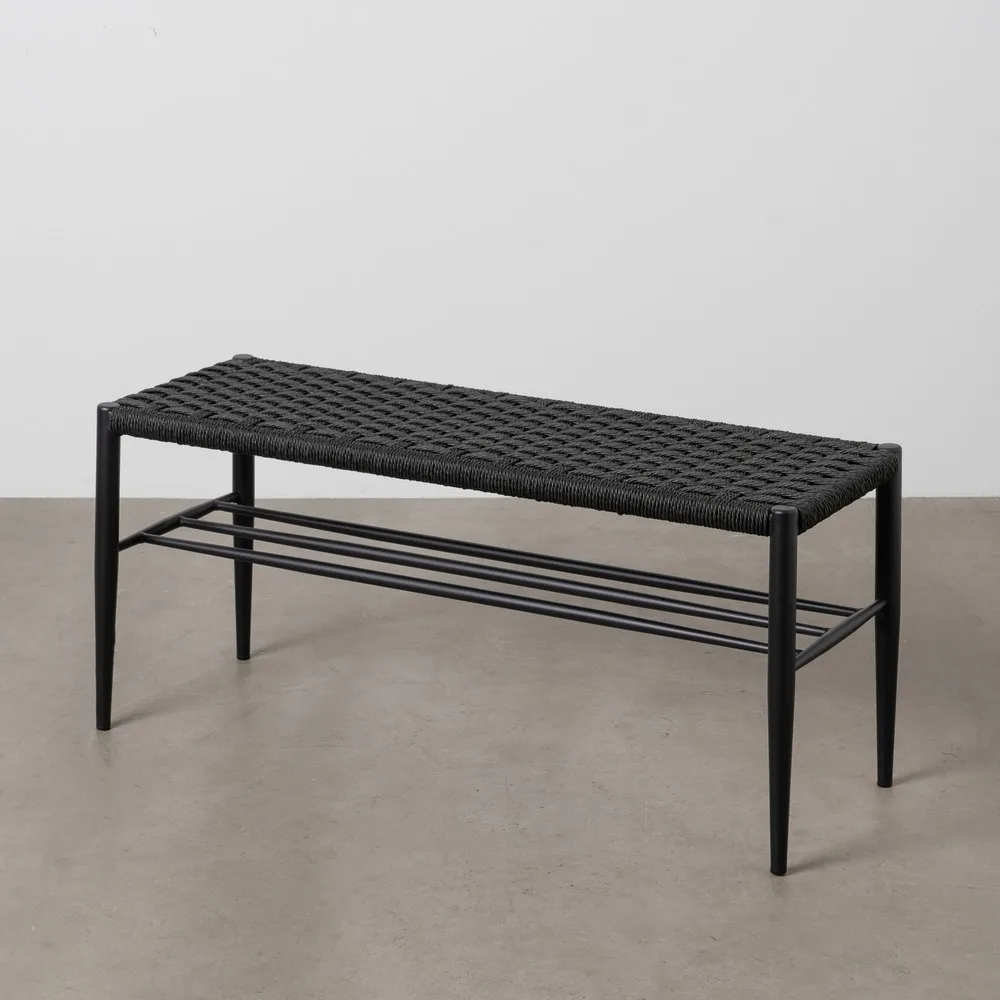 Banco negro cuerda-metal 100 x 35 x 46 cm