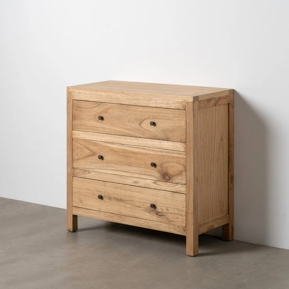 Vista frontal de la cómoda de madera de mindi 90 cm