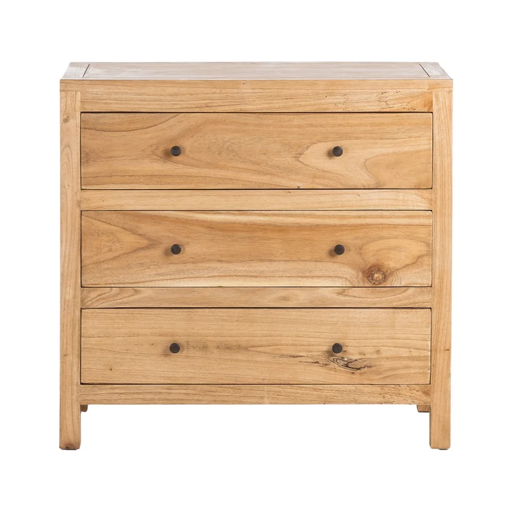 Detalle de los cajones de la cómoda de madera de mindi 90 cm