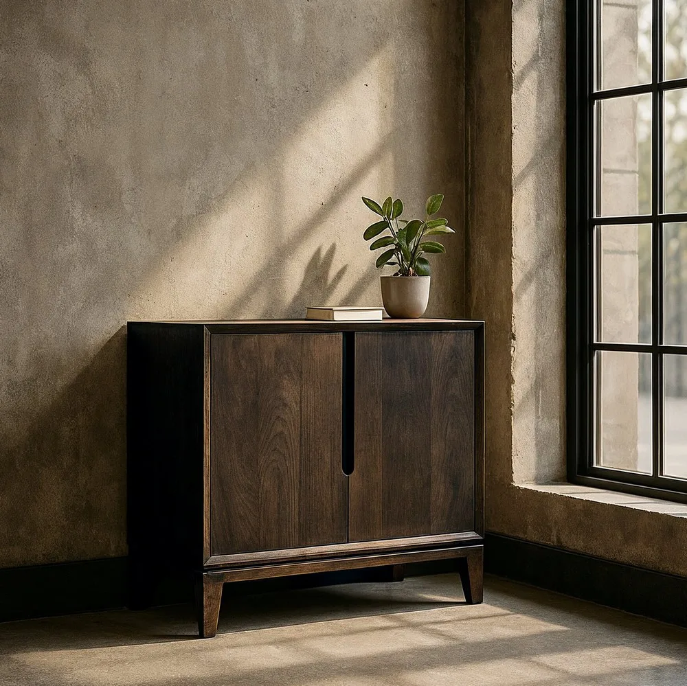 Mueble recibidor marrón de madera de mango con puertas