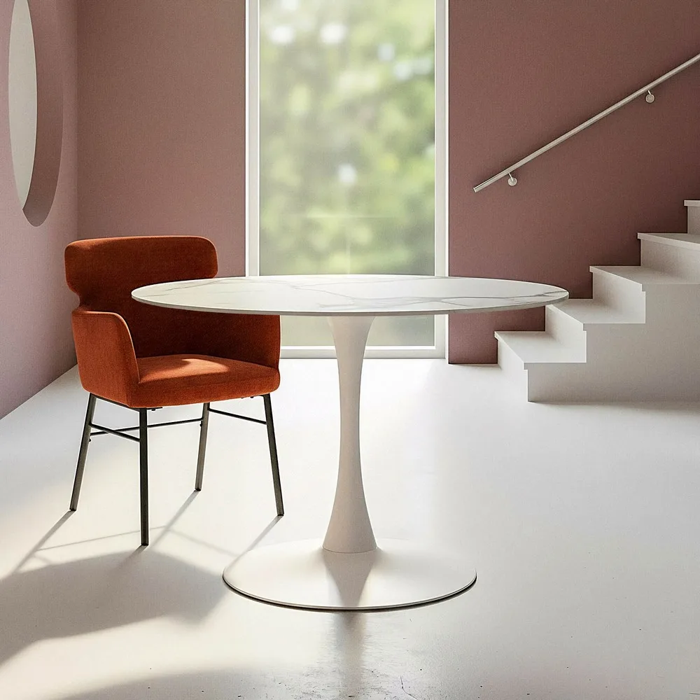 Mesa de comedor de piedra blanca de 100 x 100 x 75 cm para comedor