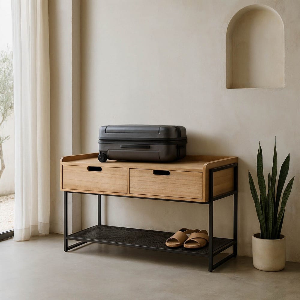 MUEBLE CAJONES NATURAL-NEGRO DM-METAL 100 X 48 X 56,50 CM