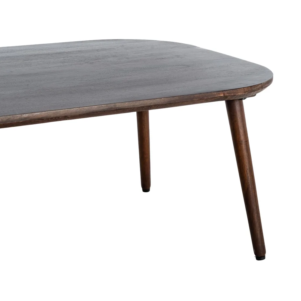 Detalle del acabado de la mesita de madera de mango 115 cm
