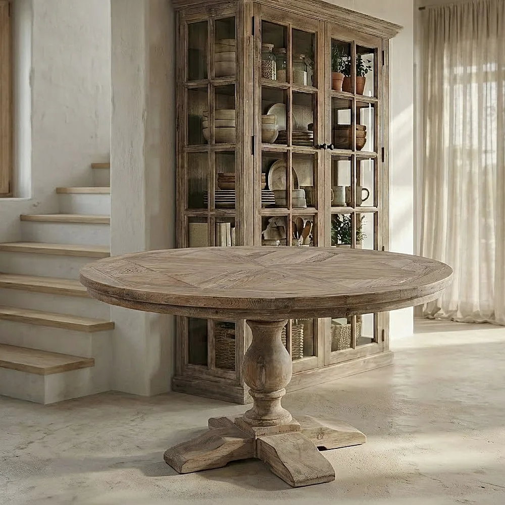 Mesa de comedor de madera reciclada de 140 x 140 x 76 cm para comedor
