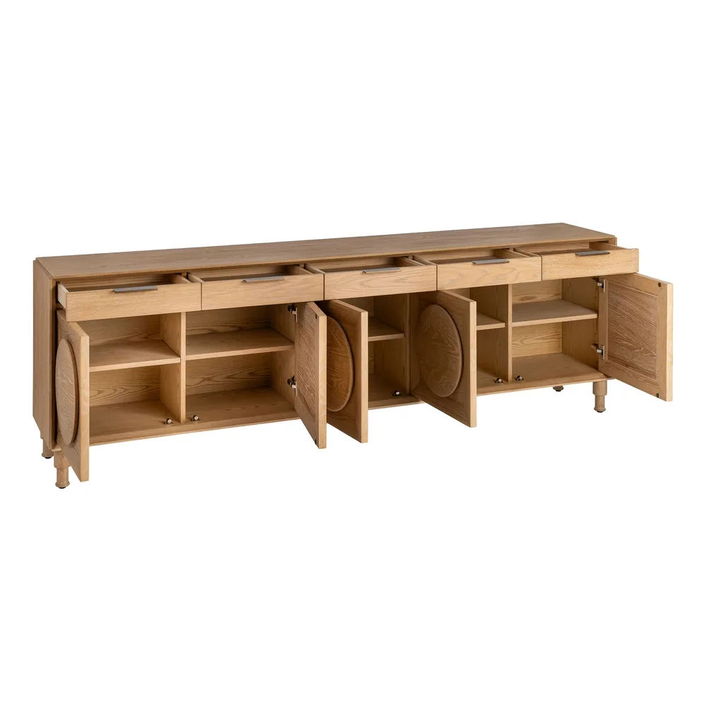 Detalle del acabado del aparador de madera de roble 240 cm
