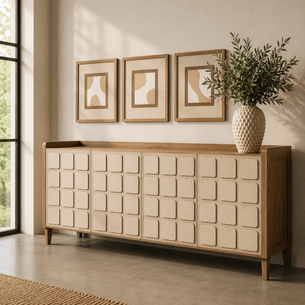 Aparador de madera reciclada de pino de 180 x 45 x 78 cm para salón