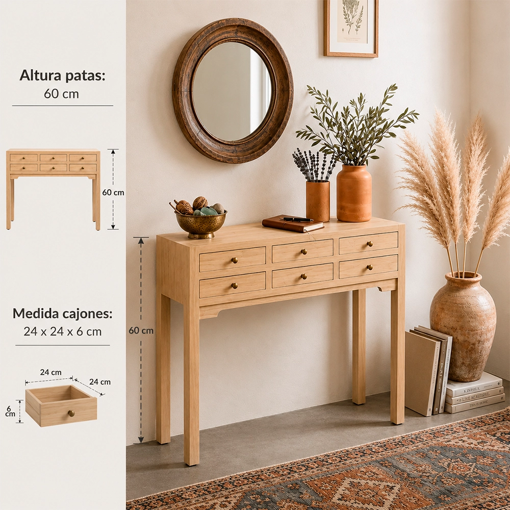 CONSOLA NATURAL DM-MADERA 85 X 26 X 85 CM - Imagen 2