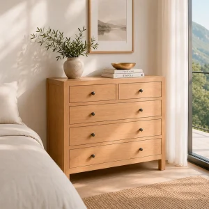 CÓMODA NATURAL MADERA MINDI DORMITORIO 100 X 40 X 90 CM