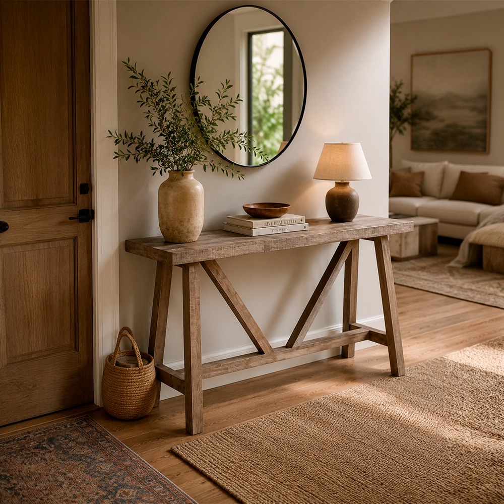 Consola madera natural para recibidor moderno