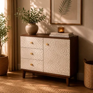 MUEBLE RECIBIDOR TALLADA BLANCO-MARRÓN 80 X 39 X 80 CM