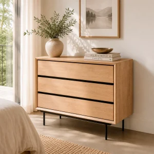 CÓMODA NATURAL-NEGRO MADERA-METAL 99,50 X 40 X 87 CM
