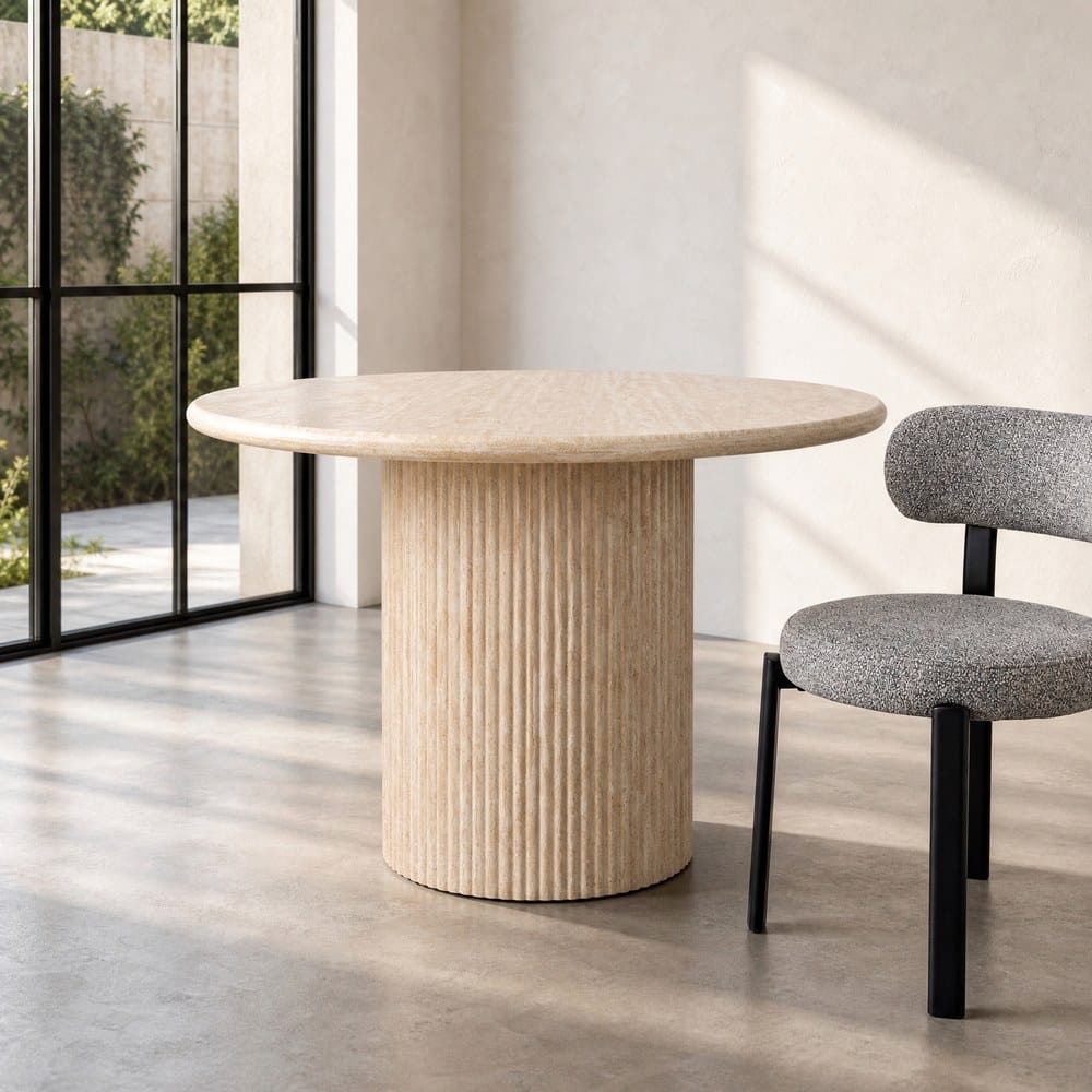 Mesa comedor beige piedra DM 110 x 110 cm, Ref. 615315