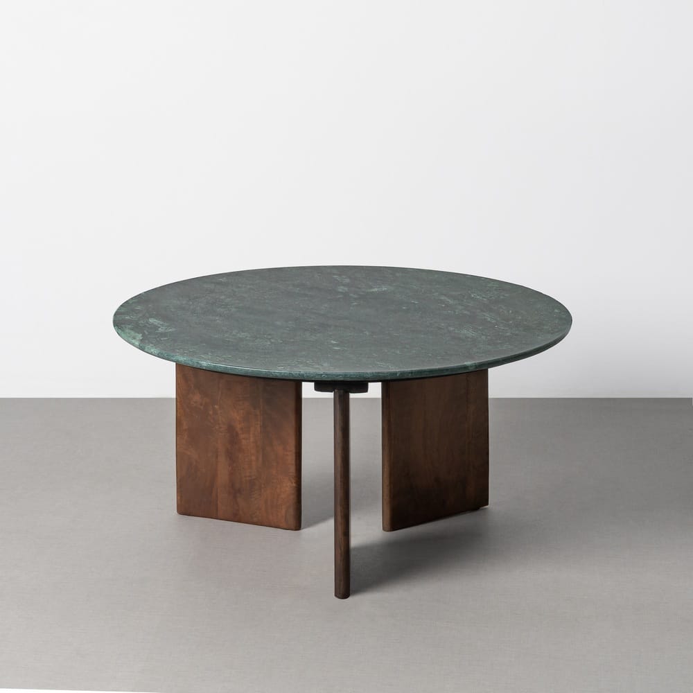 Mesa centro verde 80 cm de piedra natural y madera de mango