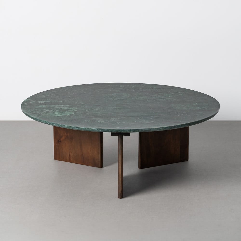 Mesa centro verde 100 cm de piedra natural y madera de mango