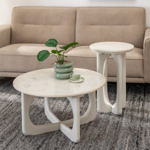 Mesa de centro blanca de mármol y mango Ref. 612438