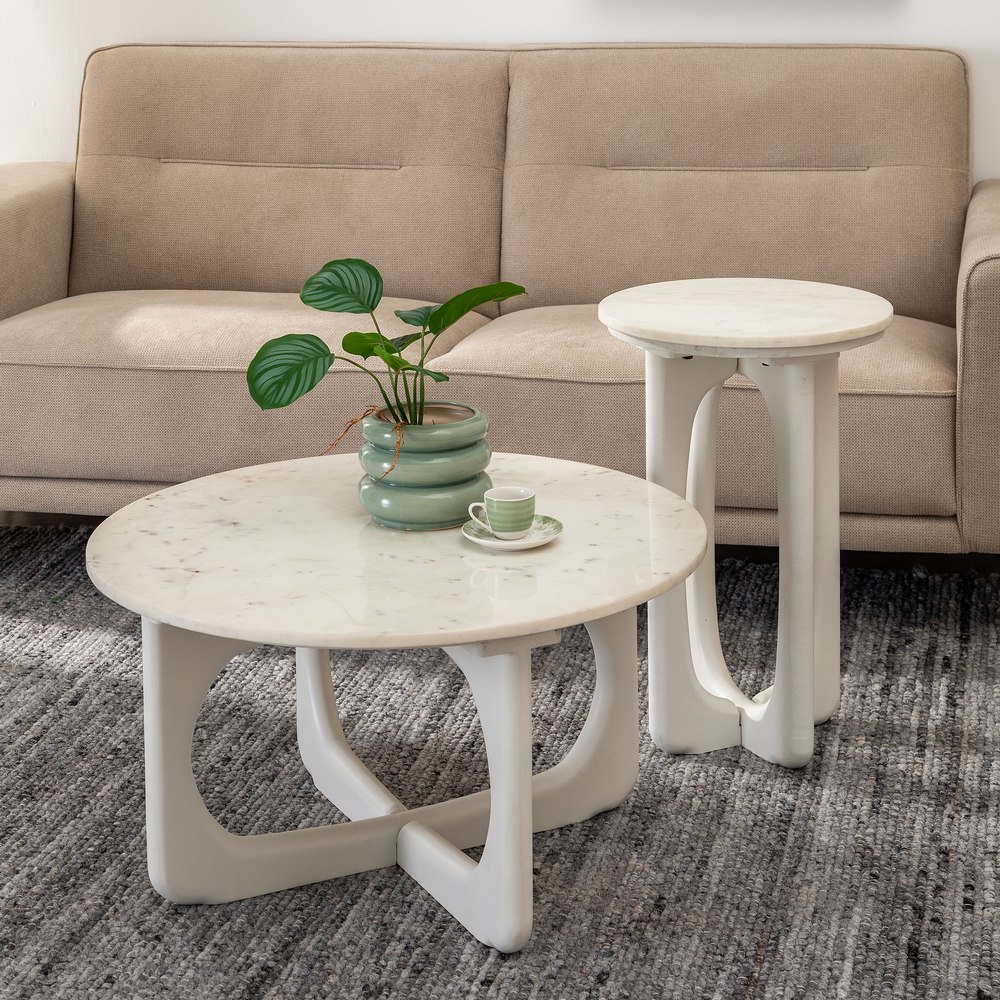 Mesa de centro blanca de mármol y mango Ref. 612438