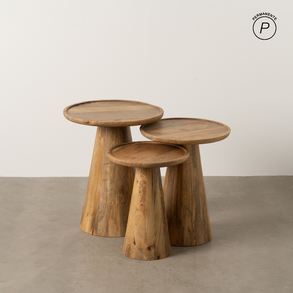 S/3 MESA CENTRO MIEL MADERA DE MANGO 46 X 46 X 56 CM