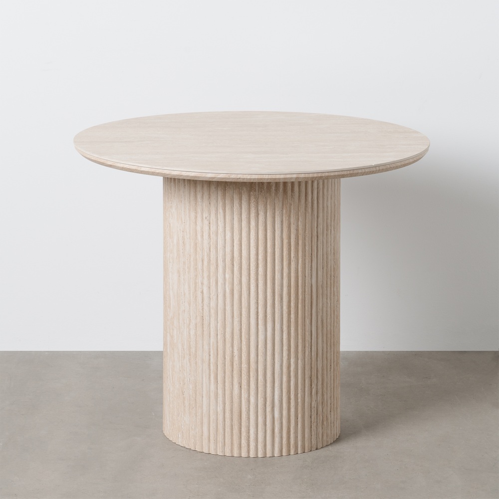 MESA COMEDOR BEIGE PIEDRA MDF DECORACIÓN 90 X 90 X 76 CM