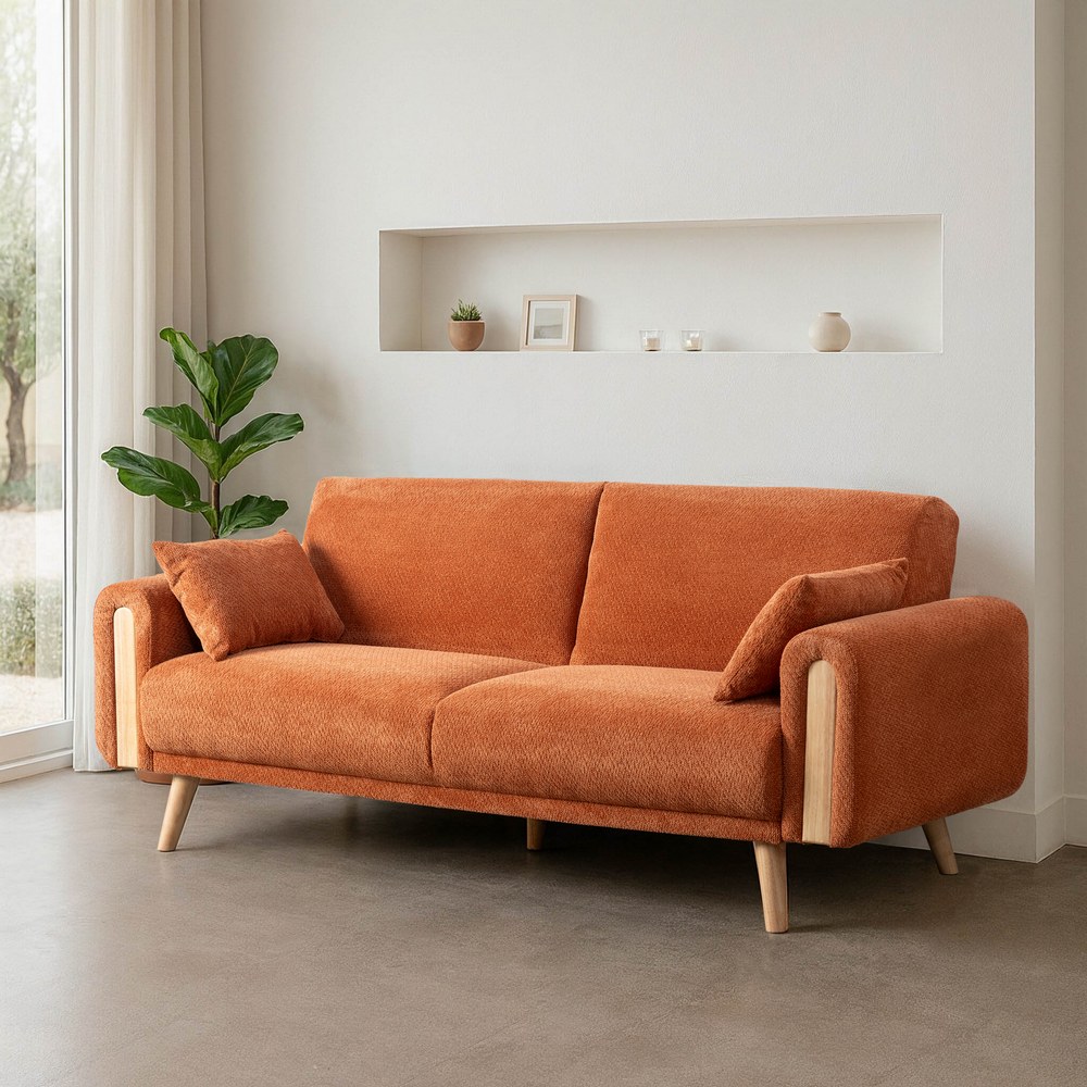 SOFÁ-CAMA TERRACOTA TEJIDO SALÓN 218 X 82 X 90 CM