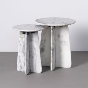 S/2 MESA AUXILIAR BLANCO PIEDRA NATURAL 45 X 45 X 54 CM