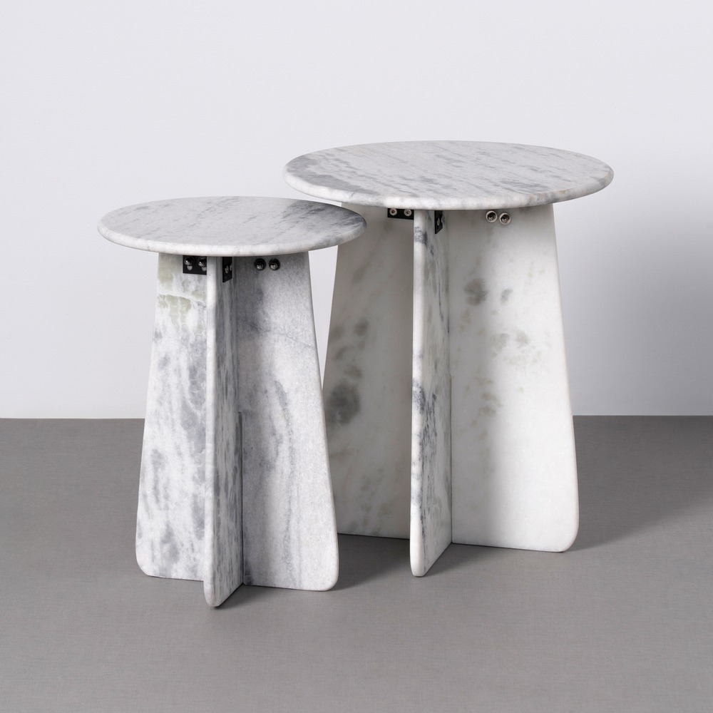 S/2 MESA AUXILIAR BLANCO PIEDRA NATURAL 45 X 45 X 54 CM